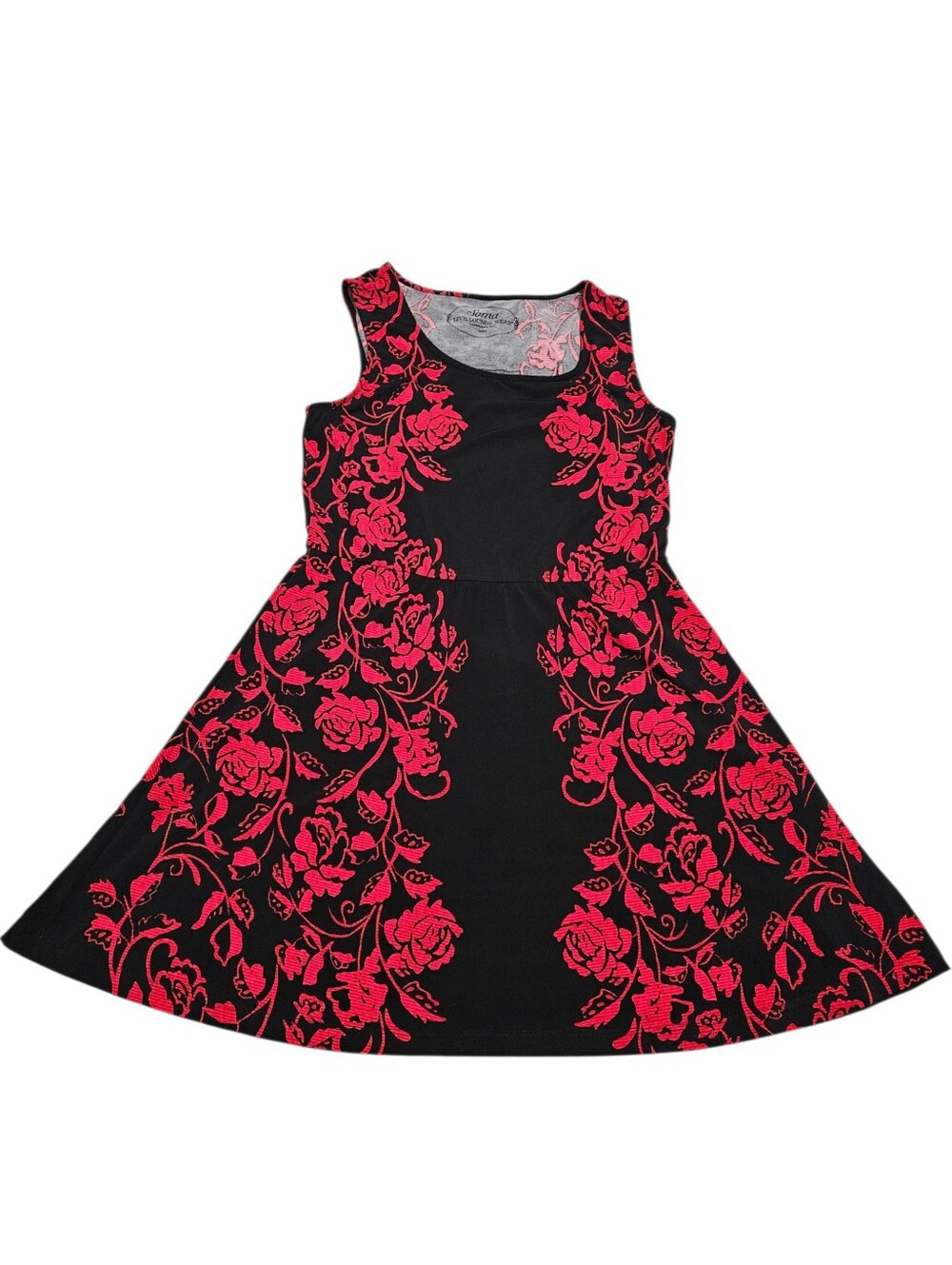 Soma Soft Loungewear Black and Red Rose Print Dress Womens
